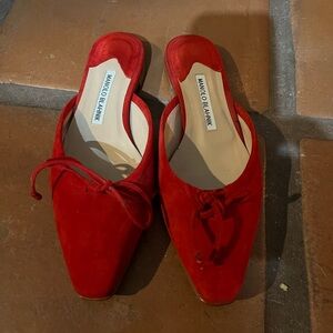 Manolo Blahnik Vibrant Red Suede Mules